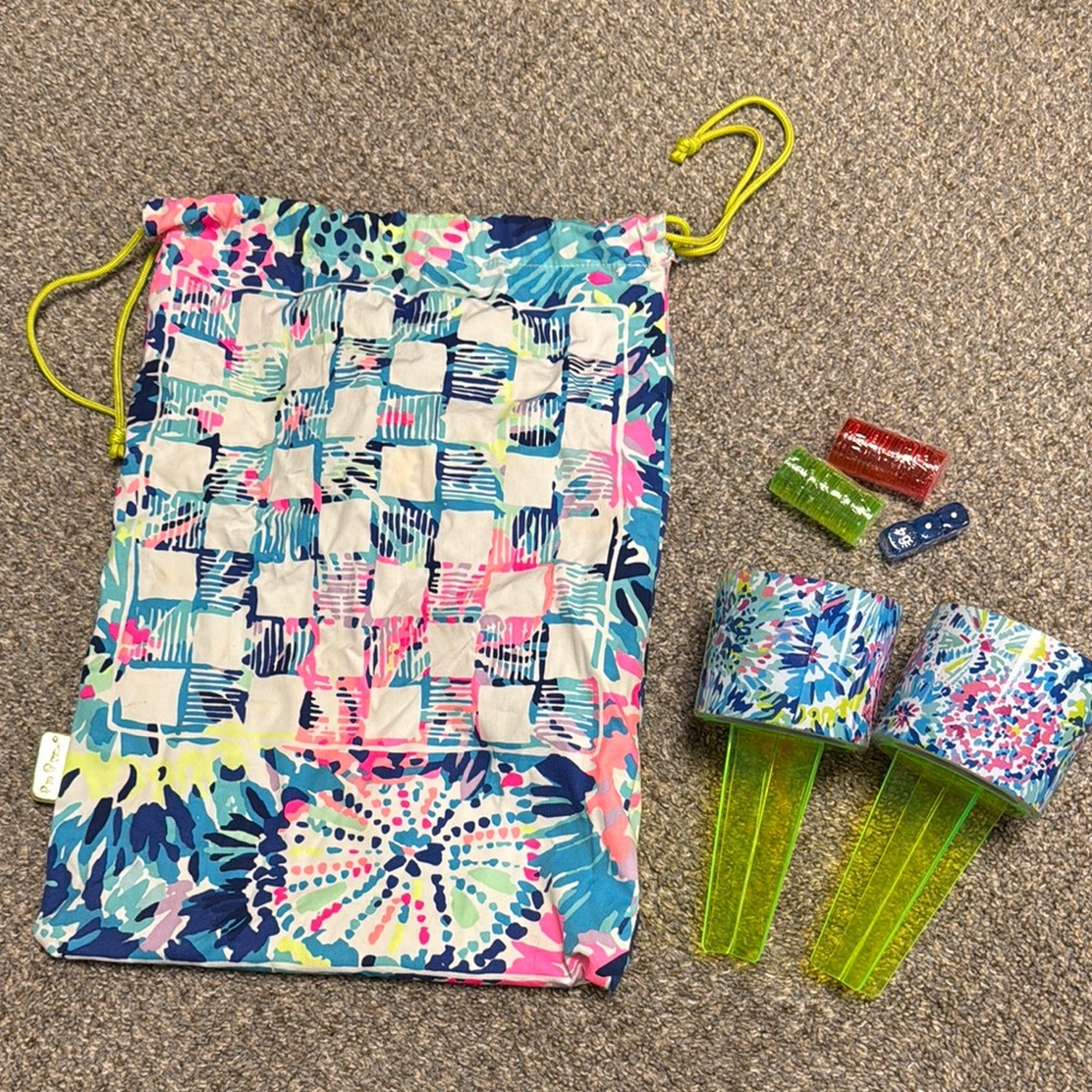 Lilly Pulitzer Drawstring Bag with accessories